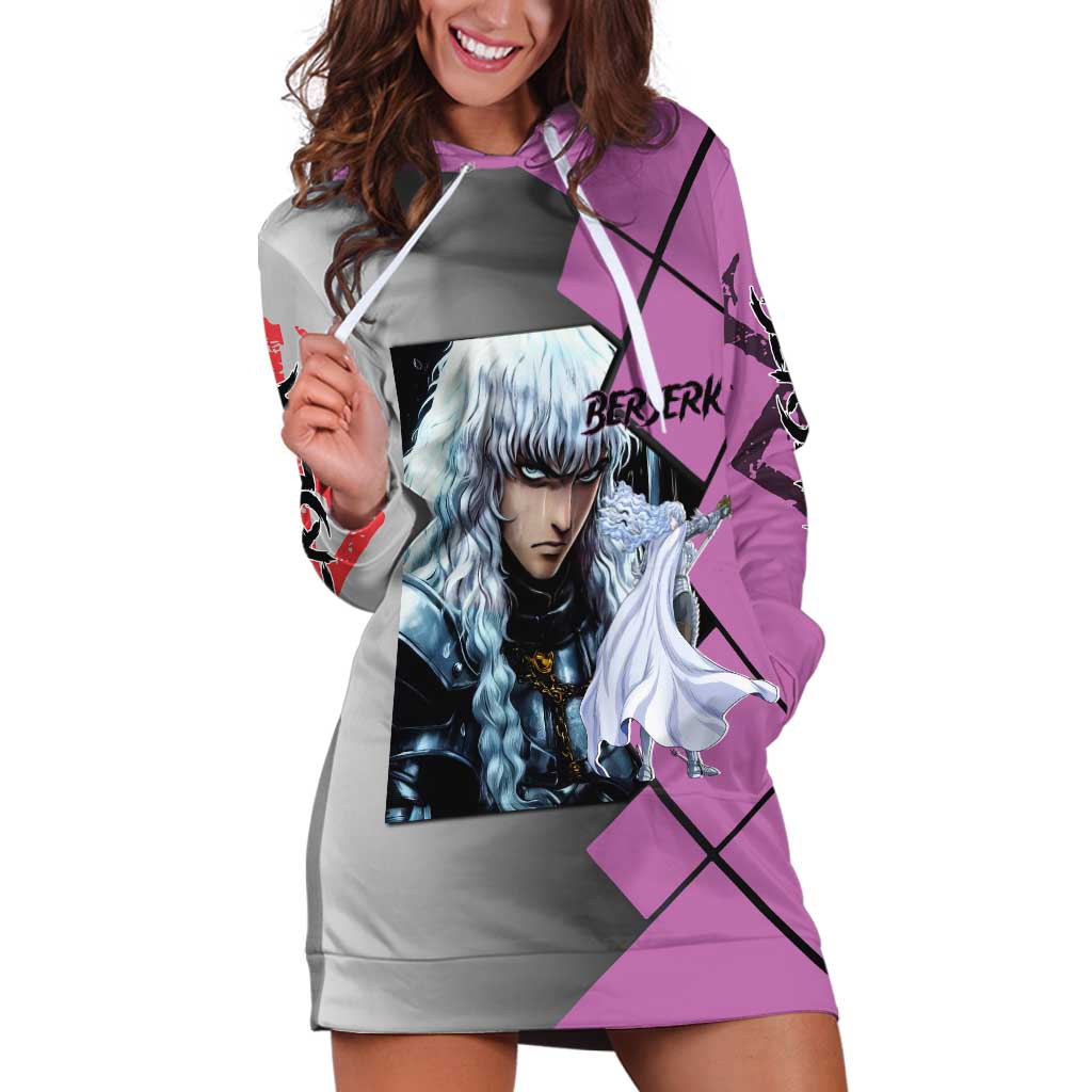 Griffith Berserk Hoodie Dress with White Falcon Armor and Strategic Battle Pose Design - The Mazicc