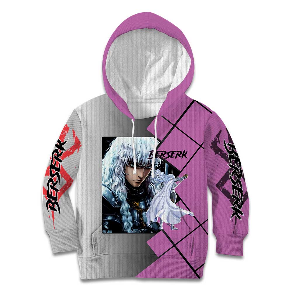 Griffith Berserk Kid Hoodie with White Falcon Armor and Strategic Battle Pose Design - The Mazicc