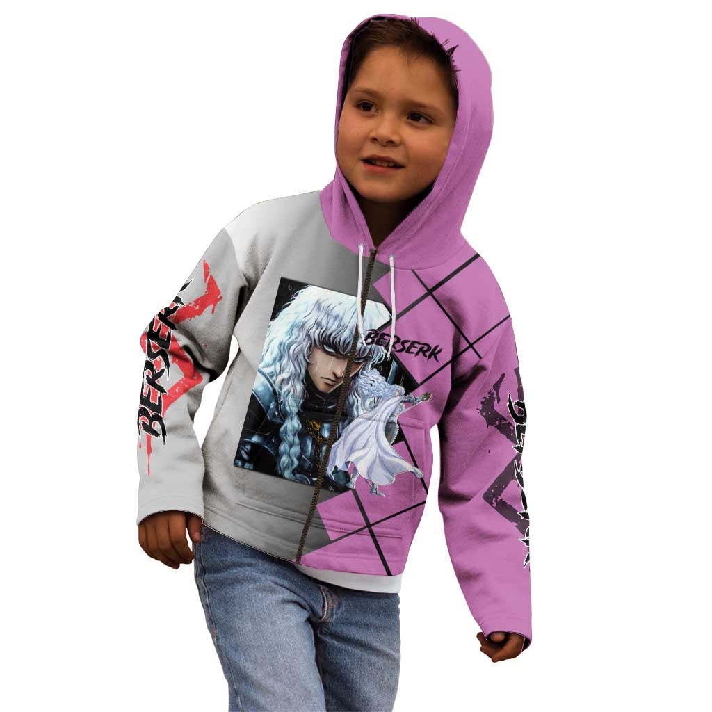 Griffith Berserk Kid Hoodie with White Falcon Armor and Strategic Battle Pose Design - The Mazicc