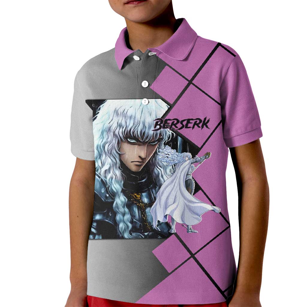 Griffith Berserk Kid Polo Shirt with White Falcon Armor and Strategic Battle Pose Design - The Mazicc