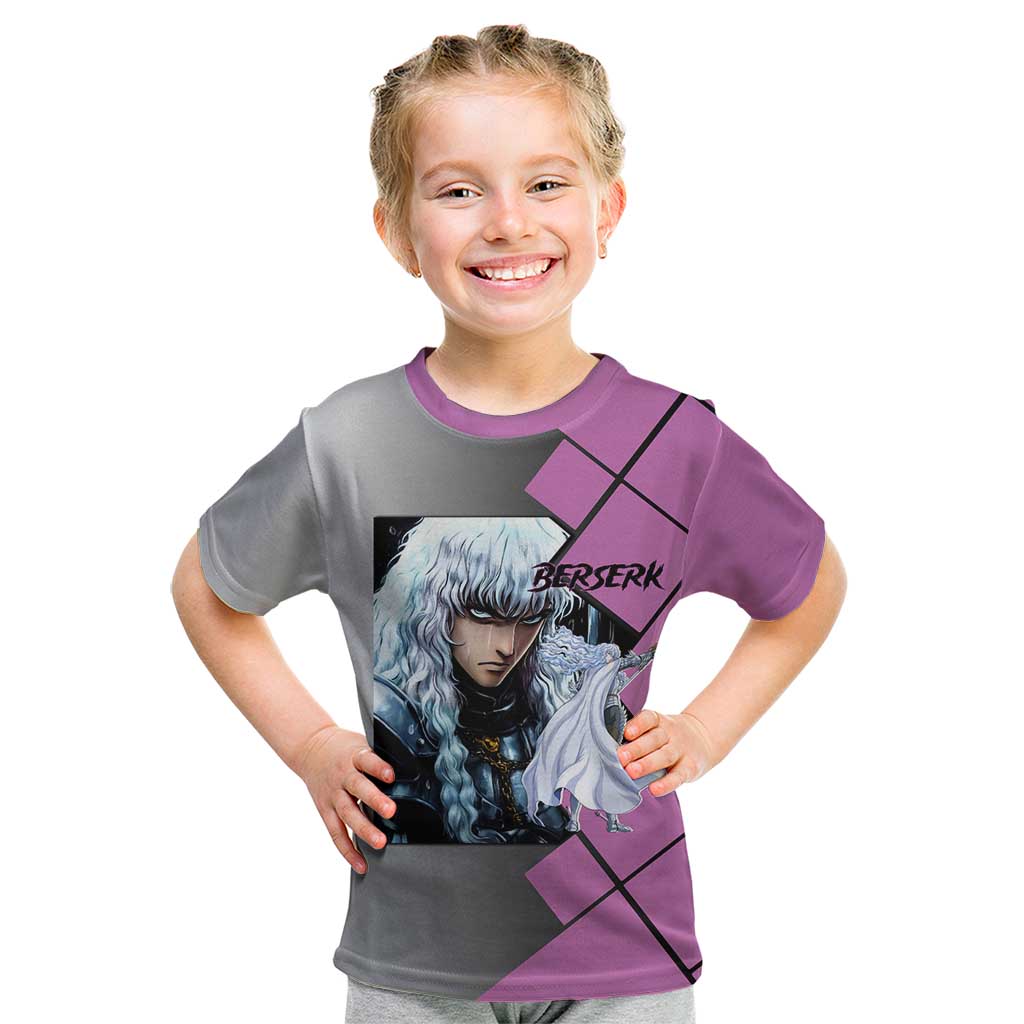Griffith Berserk Kid T Shirt with White Falcon Armor and Strategic Battle Pose Design - The Mazicc