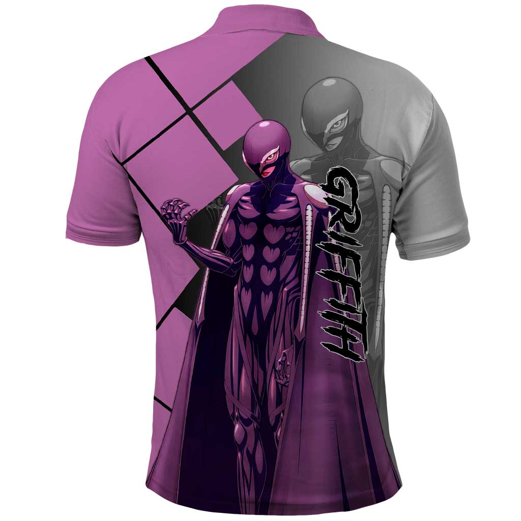 Griffith Berserk Polo Shirt with White Falcon Armor and Strategic Battle Pose Design - The Mazicc