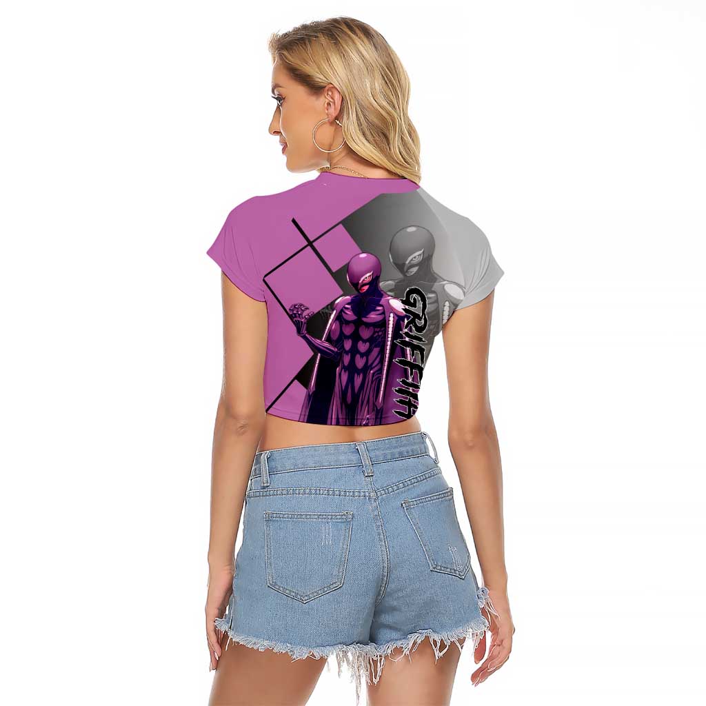 Griffith Berserk Raglan Cropped T Shirt with White Falcon Armor and Strategic Battle Pose Design - The Mazicc