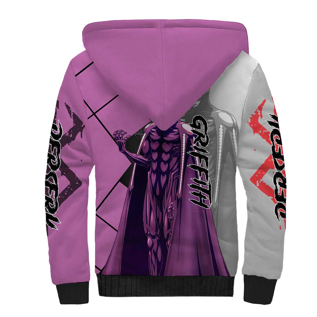 Griffith Berserk Sherpa Hoodie with White Falcon Armor and Strategic Battle Pose Design - The Mazicc