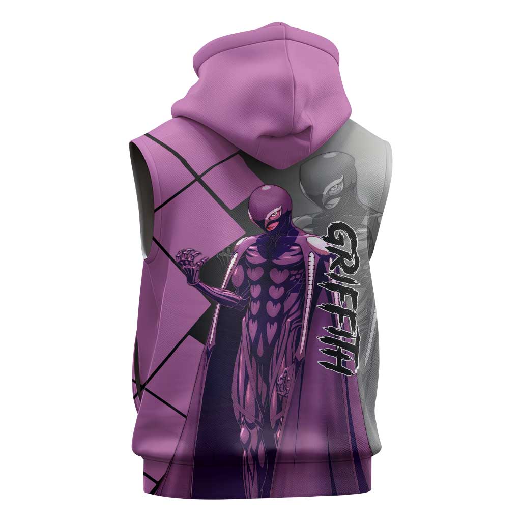Griffith Berserk Sleeveless Hoodie with White Falcon Armor and Strategic Battle Pose Design - The Mazicc