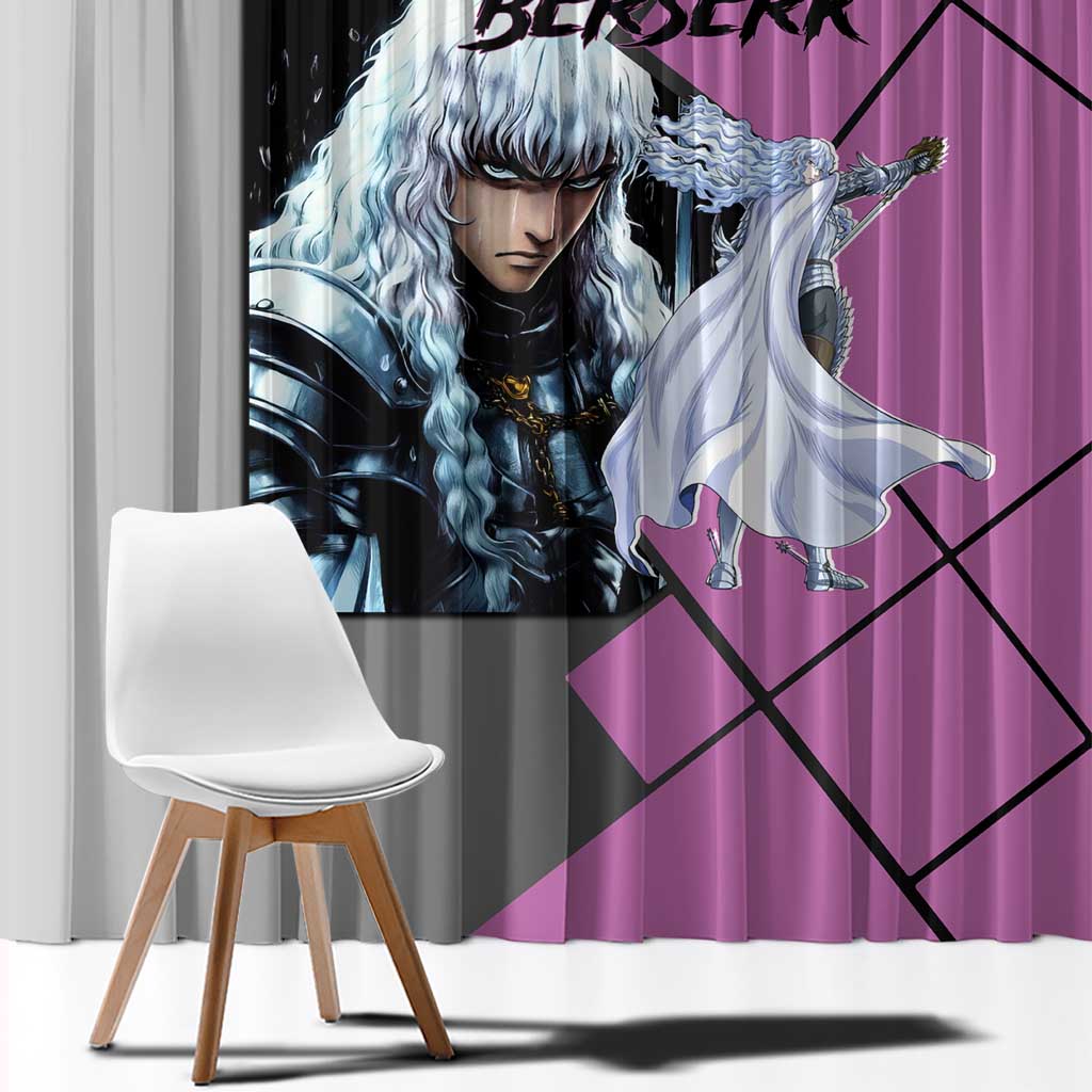 Griffith Berserk Window Curtain with White Falcon Armor and Strategic Battle Pose Design - The Mazicc