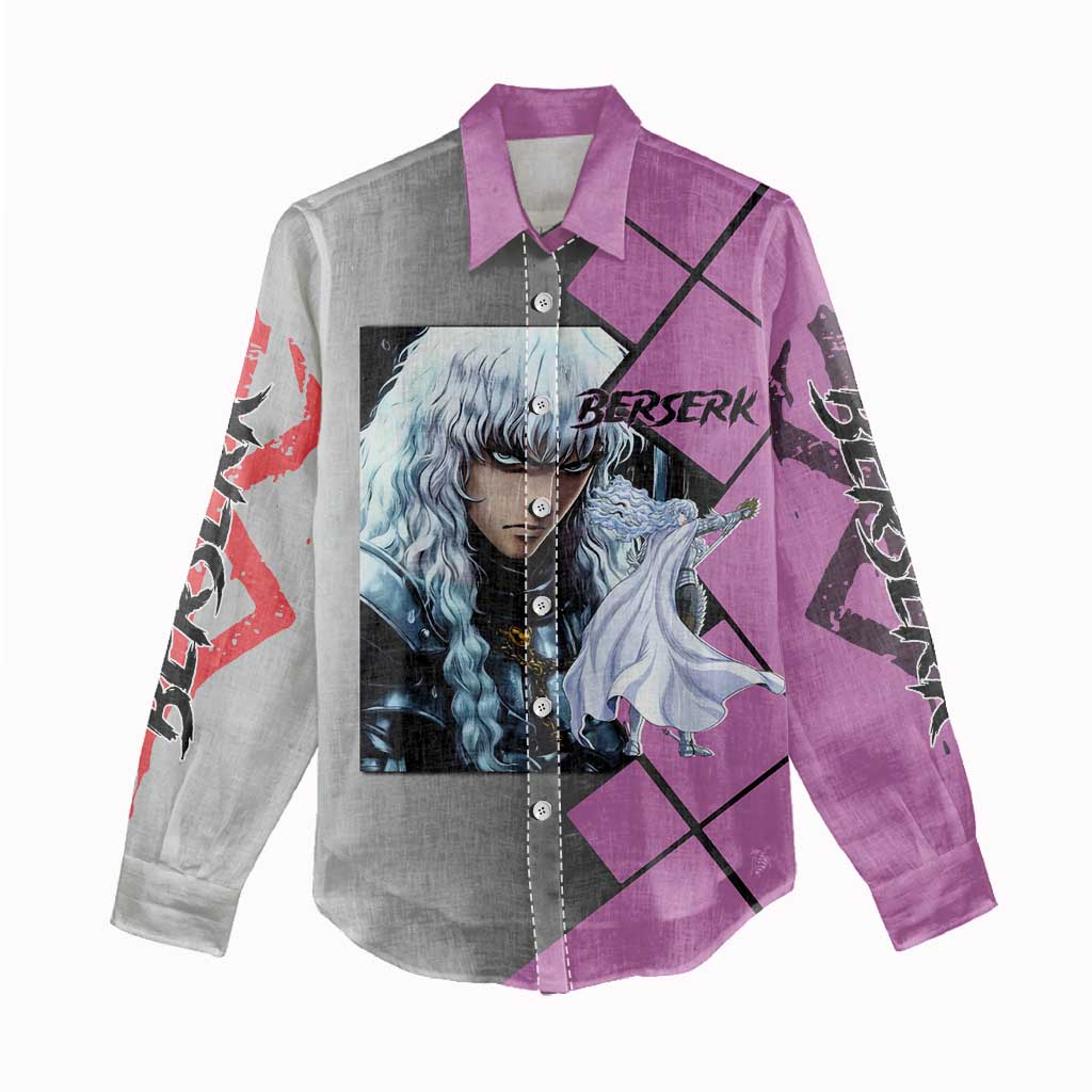 Griffith Berserk Women Casual Shirt with White Falcon Armor and Strategic Battle Pose Design - The Mazicc