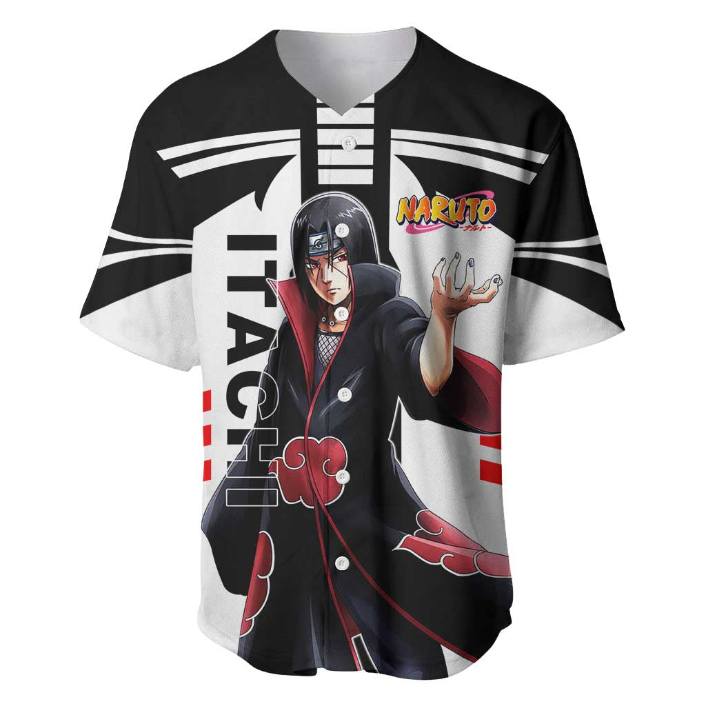 Itachi Uchiha Naruto Baseball Jersey with Sharingan Eyes and Dark Ninja Shadow Design - The Mazicc