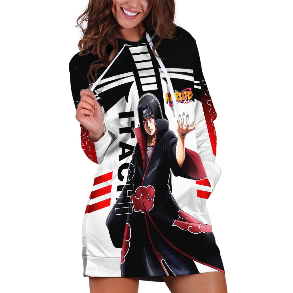 Itachi Uchiha Naruto Hoodie Dress with Sharingan Eyes and Dark Ninja Shadow Design - The Mazicc