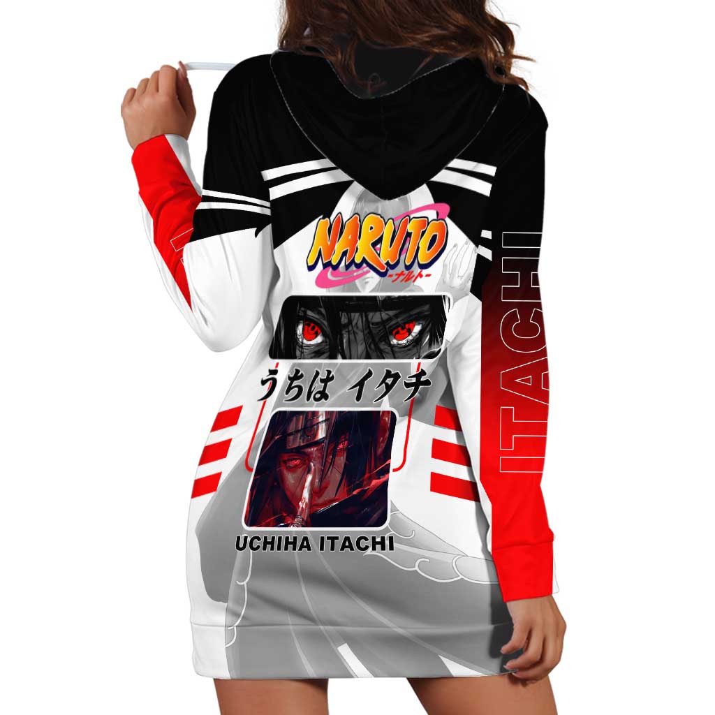 Itachi Uchiha Naruto Hoodie Dress with Sharingan Eyes and Dark Ninja Shadow Design - The Mazicc
