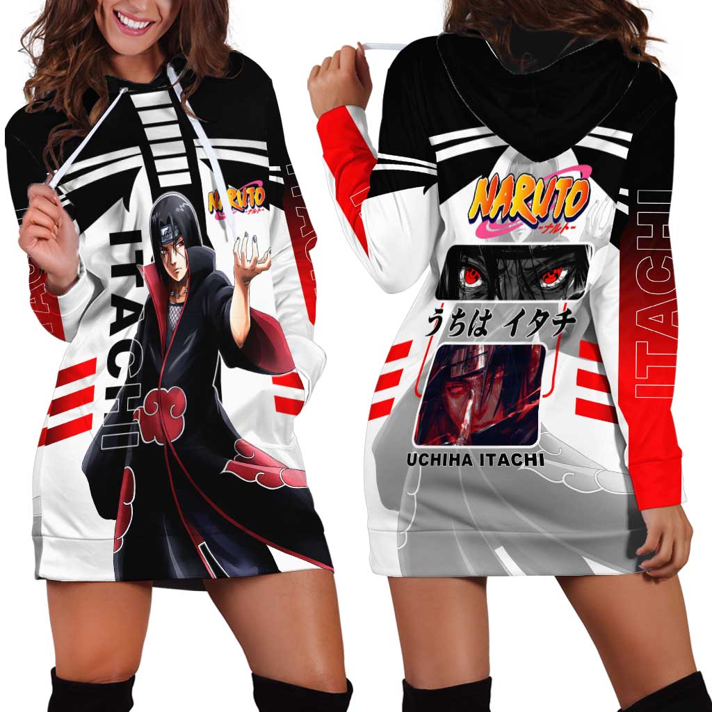 Itachi Uchiha Naruto Hoodie Dress with Sharingan Eyes and Dark Ninja Shadow Design - The Mazicc