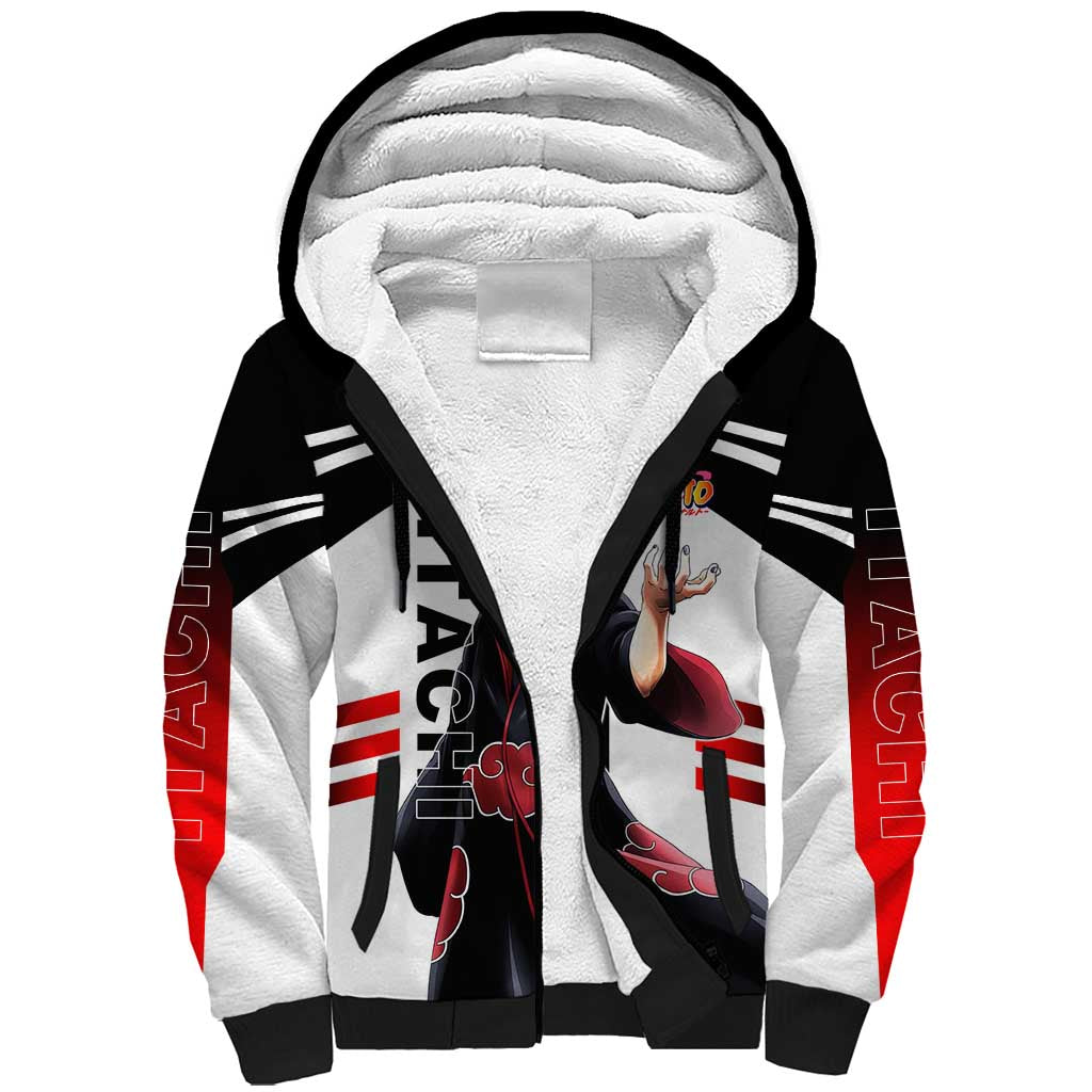 Itachi Uchiha Naruto Sherpa Hoodie with Sharingan Eyes and Dark Ninja Shadow Design - The Mazicc
