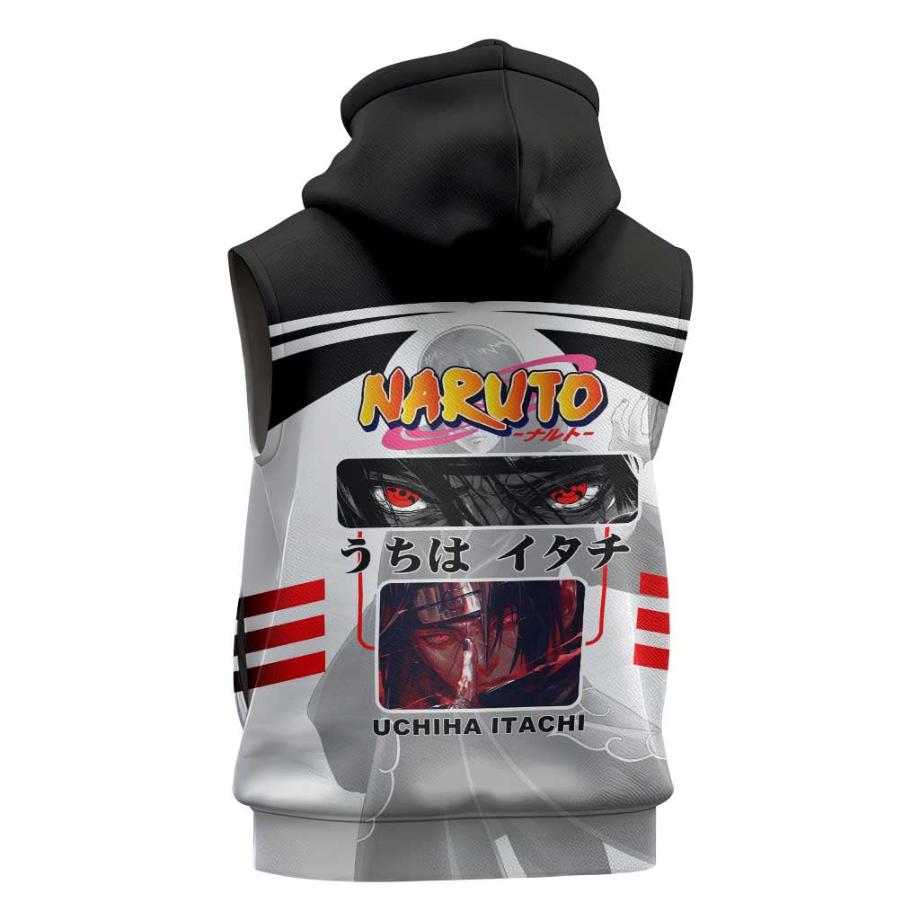 Itachi Uchiha Naruto Sleeveless Hoodie with Sharingan Eyes and Dark Ninja Shadow Design - The Mazicc