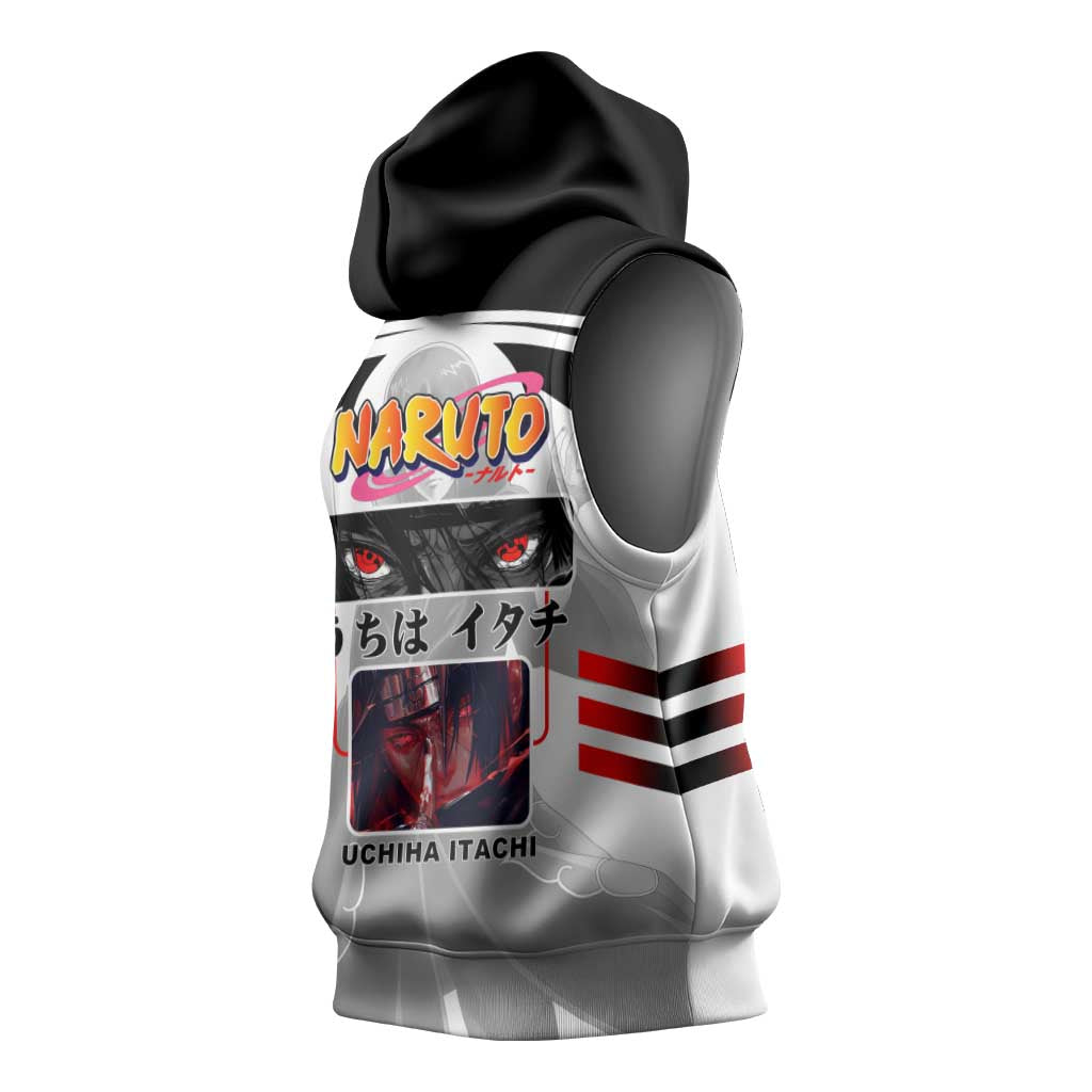 Itachi Uchiha Naruto Sleeveless Hoodie with Sharingan Eyes and Dark Ninja Shadow Design - The Mazicc