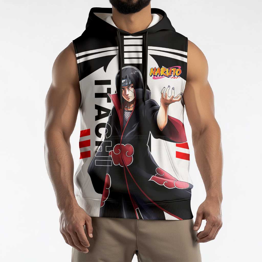Itachi Uchiha Naruto Sleeveless Hoodie with Sharingan Eyes and Dark Ninja Shadow Design - The Mazicc