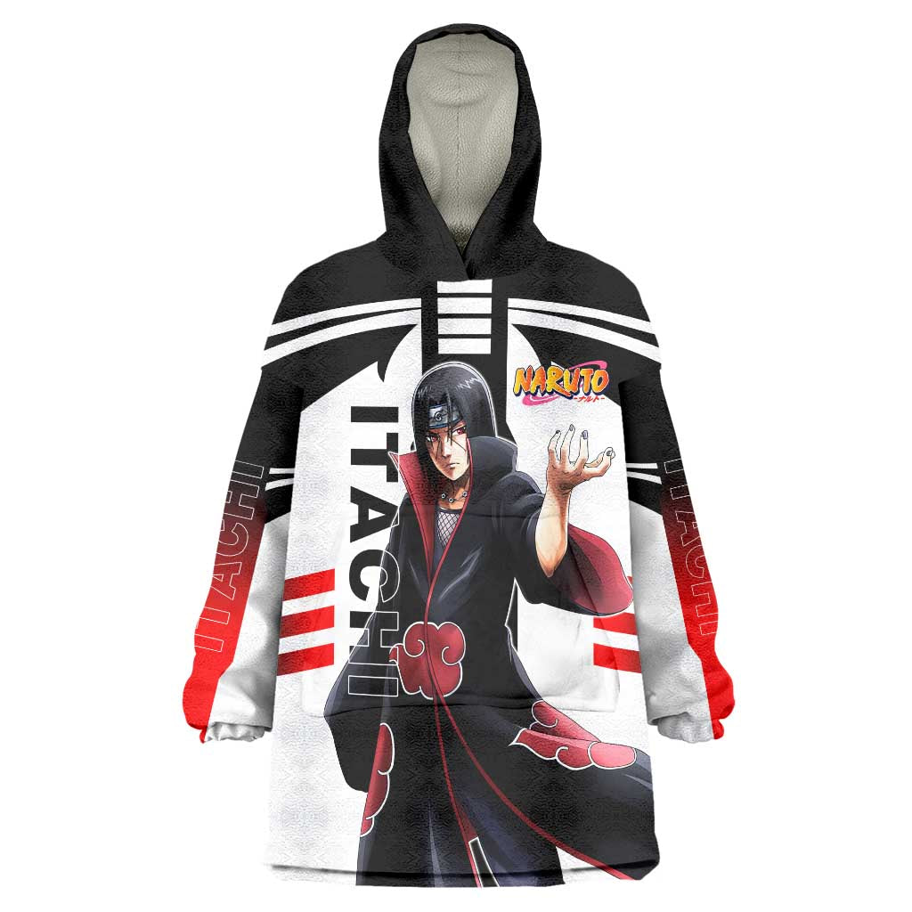 Itachi Uchiha Naruto Wearable Blanket Hoodie with Sharingan Eyes and Dark Ninja Shadow Design - The Mazicc