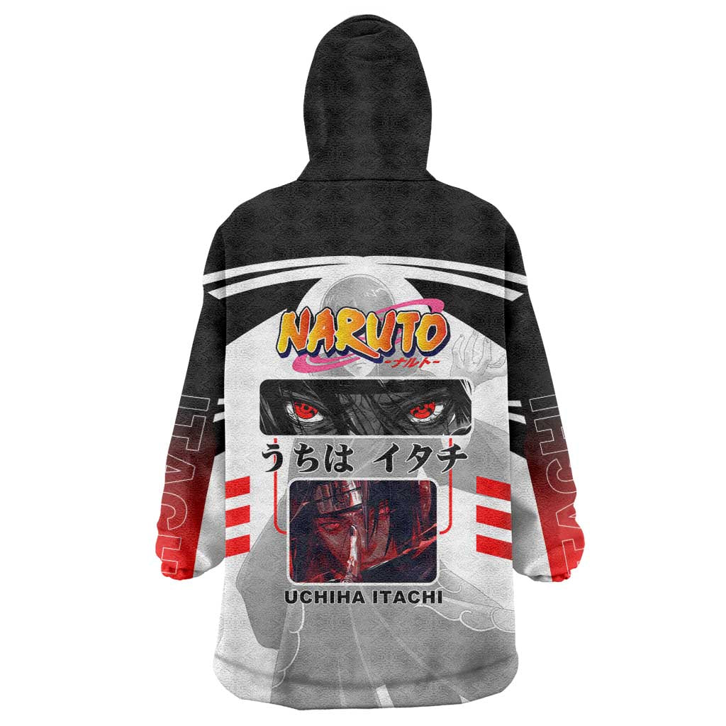 Itachi Uchiha Naruto Wearable Blanket Hoodie with Sharingan Eyes and Dark Ninja Shadow Design - The Mazicc
