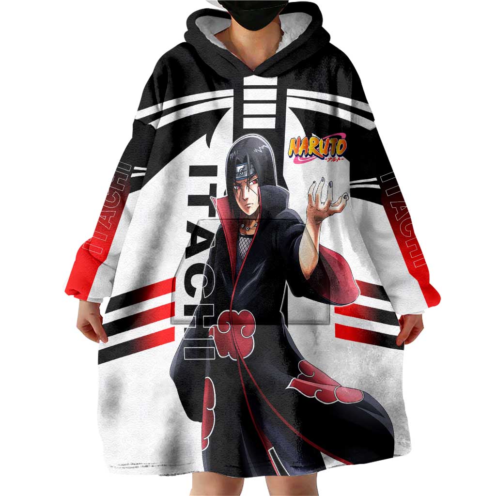 Itachi Uchiha Naruto Wearable Blanket Hoodie with Sharingan Eyes and Dark Ninja Shadow Design - The Mazicc