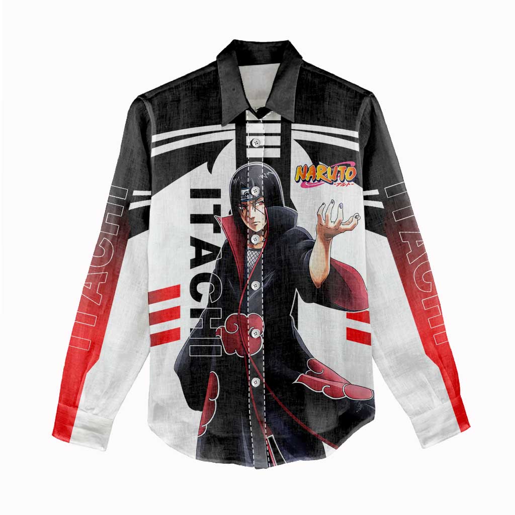 Itachi Uchiha Naruto Women Casual Shirt with Sharingan Eyes and Dark Ninja Shadow Design - The Mazicc