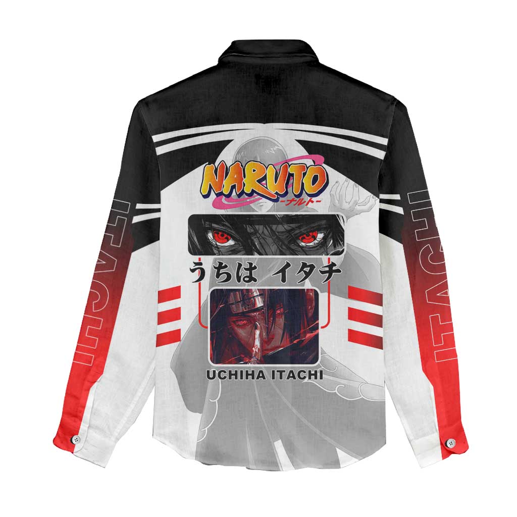 Itachi Uchiha Naruto Women Casual Shirt with Sharingan Eyes and Dark Ninja Shadow Design - The Mazicc
