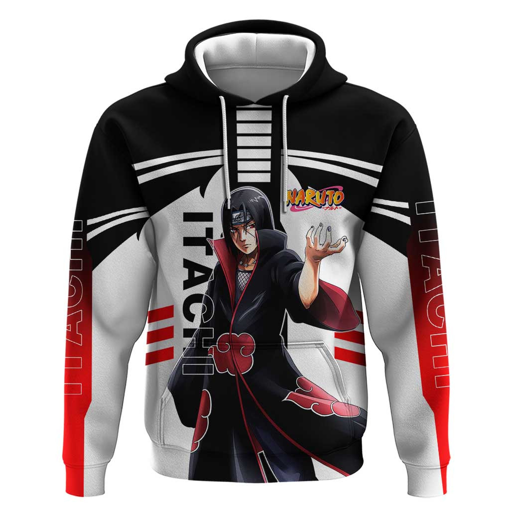 Itachi Uchiha Naruto Zip Hoodie with Sharingan Eyes and Dark Ninja Shadow Design - The Mazicc