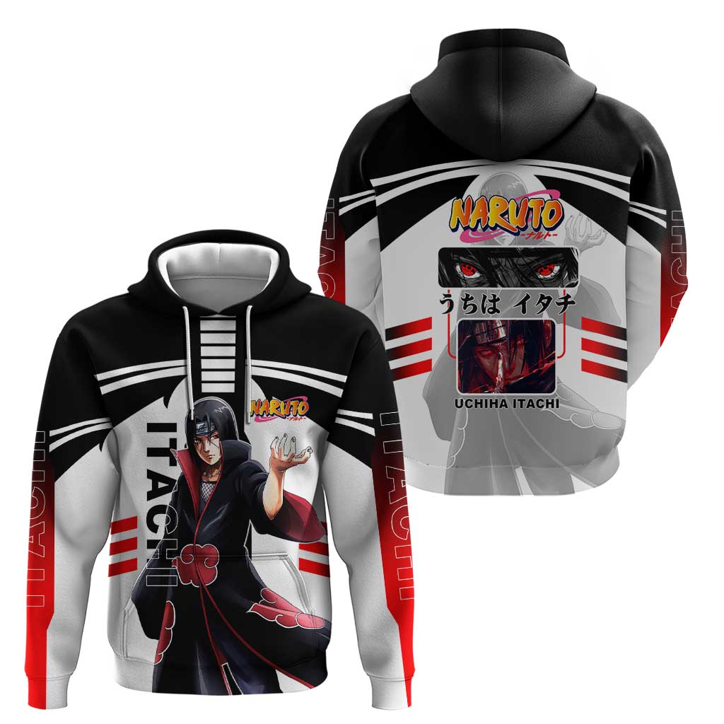 Itachi Uchiha Naruto Zip Hoodie with Sharingan Eyes and Dark Ninja Shadow Design - The Mazicc