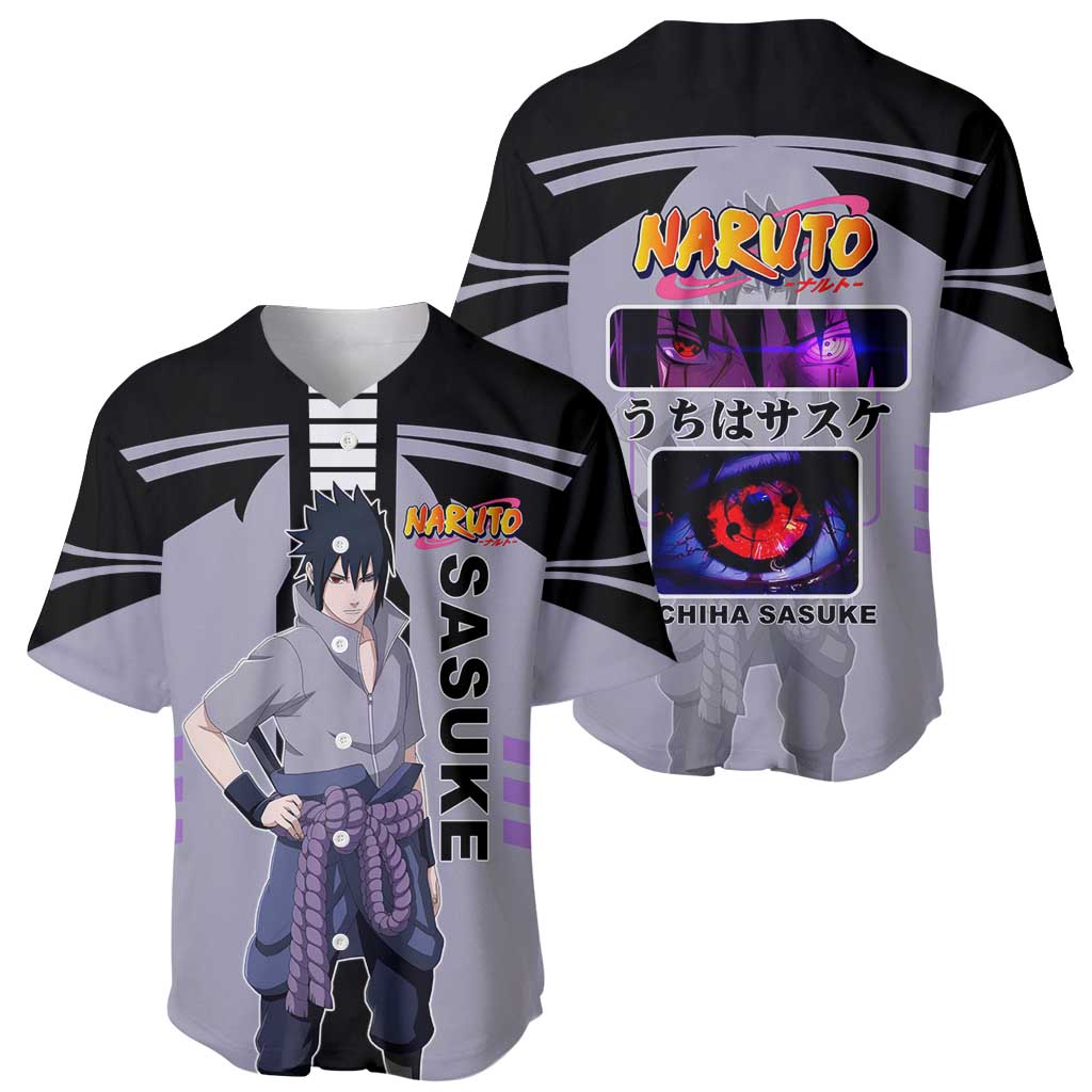 Sasuke Uchiha Naruto Baseball Jersey with Rinnegan and Chidori Lightning Ninja Design - The Mazicc