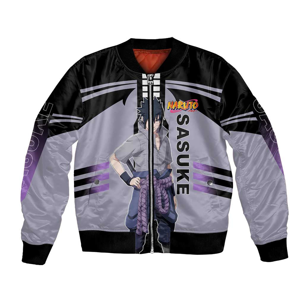 Sasuke Uchiha Naruto Bomber Jacket with Rinnegan and Chidori Lightning Ninja Design - The Mazicc