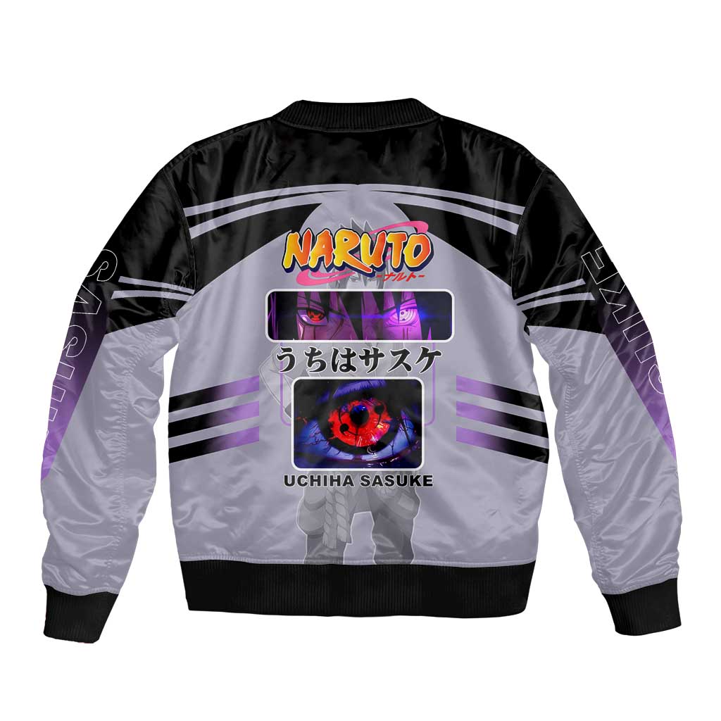 Sasuke Uchiha Naruto Bomber Jacket with Rinnegan and Chidori Lightning Ninja Design - The Mazicc