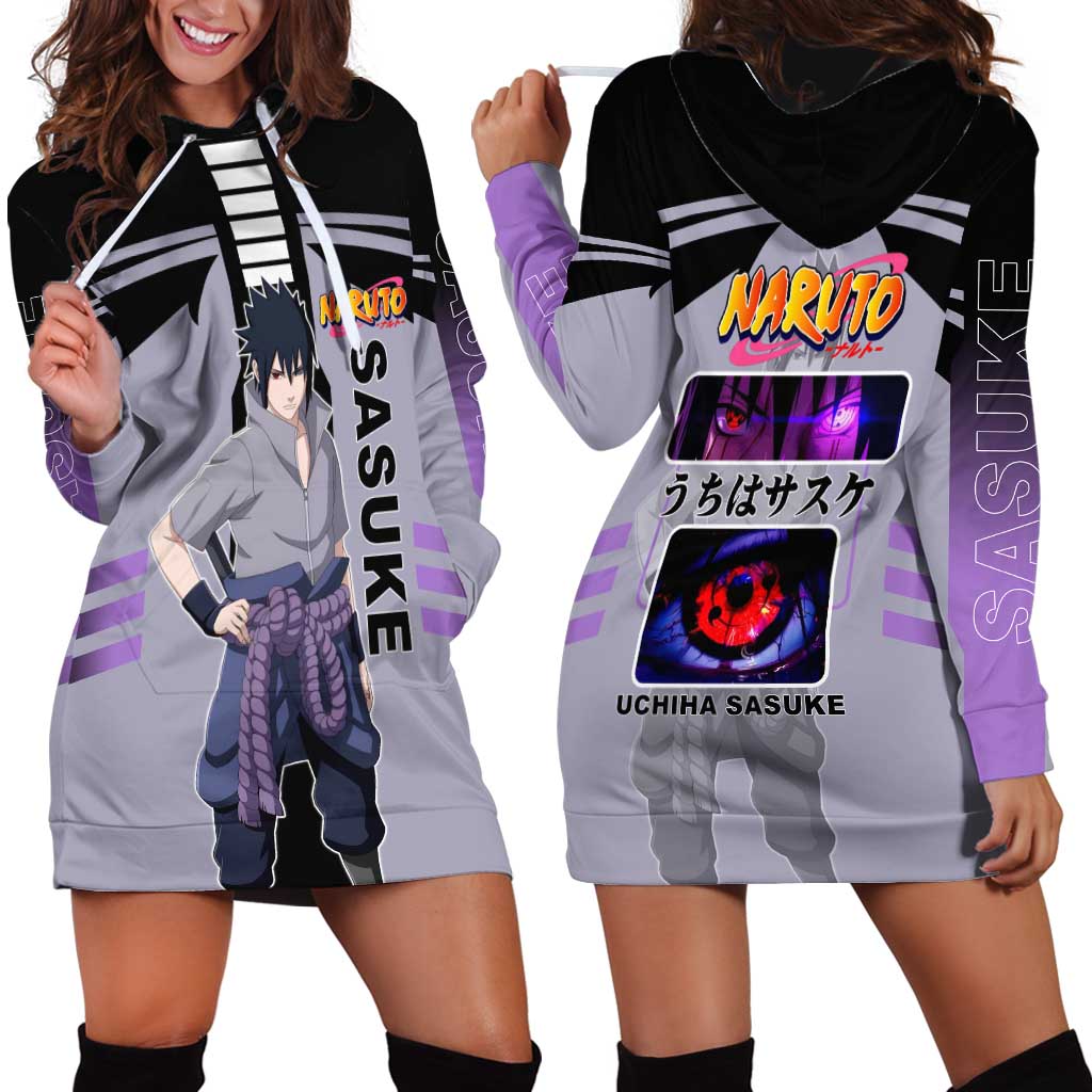 Sasuke Uchiha Naruto Hoodie Dress with Rinnegan and Chidori Lightning Ninja Design - The Mazicc