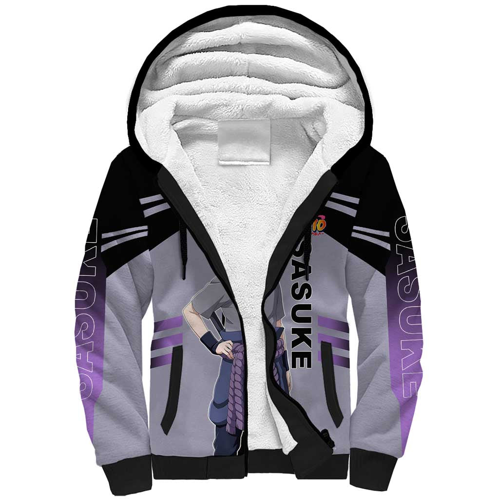 Sasuke Uchiha Naruto Sherpa Hoodie with Rinnegan and Chidori Lightning Ninja Design - The Mazicc