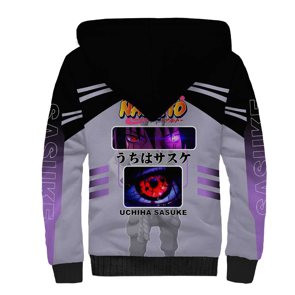Sasuke Uchiha Naruto Sherpa Hoodie with Rinnegan and Chidori Lightning Ninja Design - The Mazicc