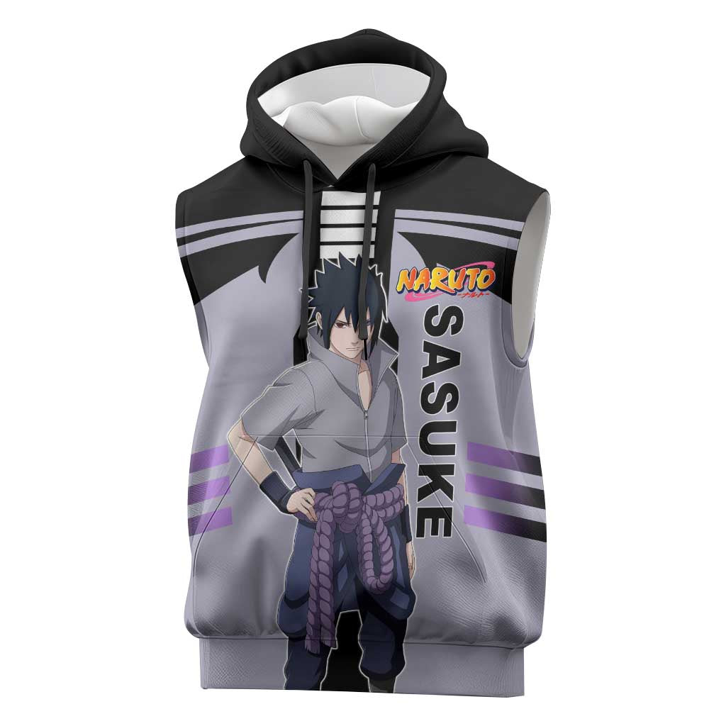 Sasuke Uchiha Naruto Sleeveless Hoodie with Rinnegan and Chidori Lightning Ninja Design - The Mazicc