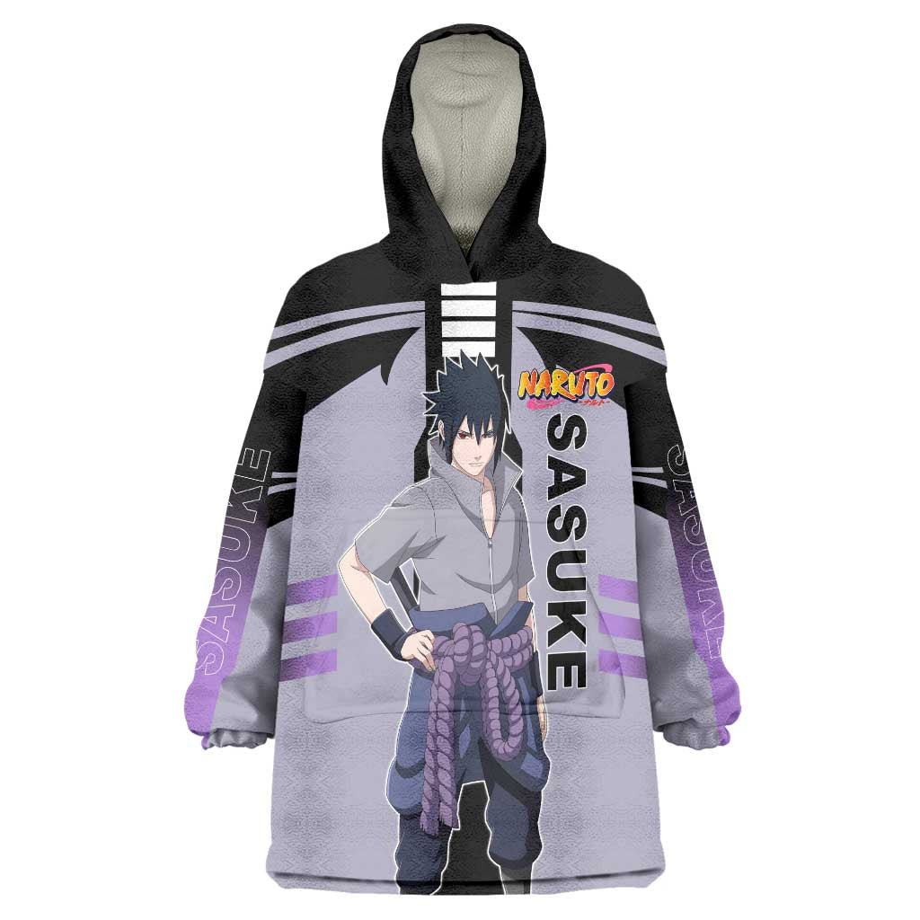 Sasuke Uchiha Naruto Wearable Blanket Hoodie with Rinnegan and Chidori Lightning Ninja Design - The Mazicc