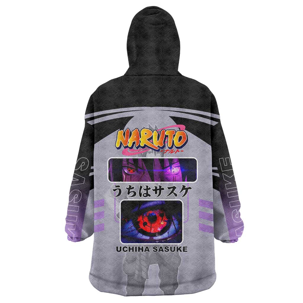 Sasuke Uchiha Naruto Wearable Blanket Hoodie with Rinnegan and Chidori Lightning Ninja Design - The Mazicc