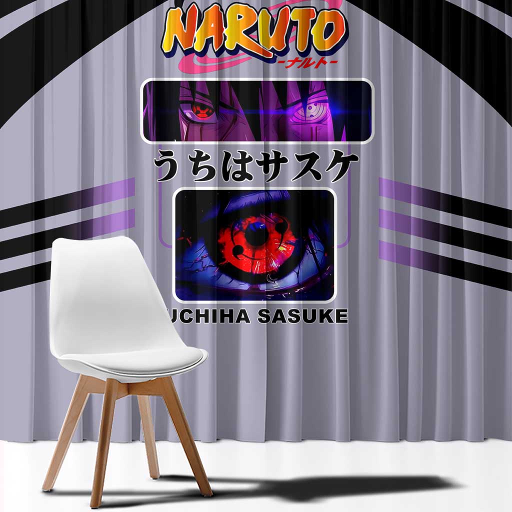 Sasuke Uchiha Naruto Window Curtain with Rinnegan and Chidori Lightning Ninja Design - The Mazicc