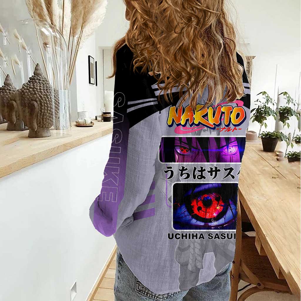 Sasuke Uchiha Naruto Women Casual Shirt with Rinnegan and Chidori Lightning Ninja Design - The Mazicc