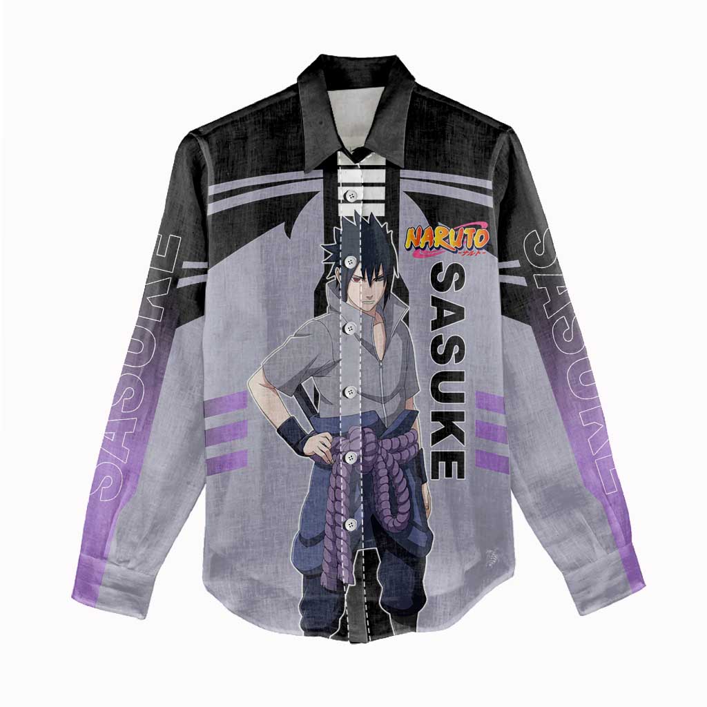 Sasuke Uchiha Naruto Women Casual Shirt with Rinnegan and Chidori Lightning Ninja Design - The Mazicc