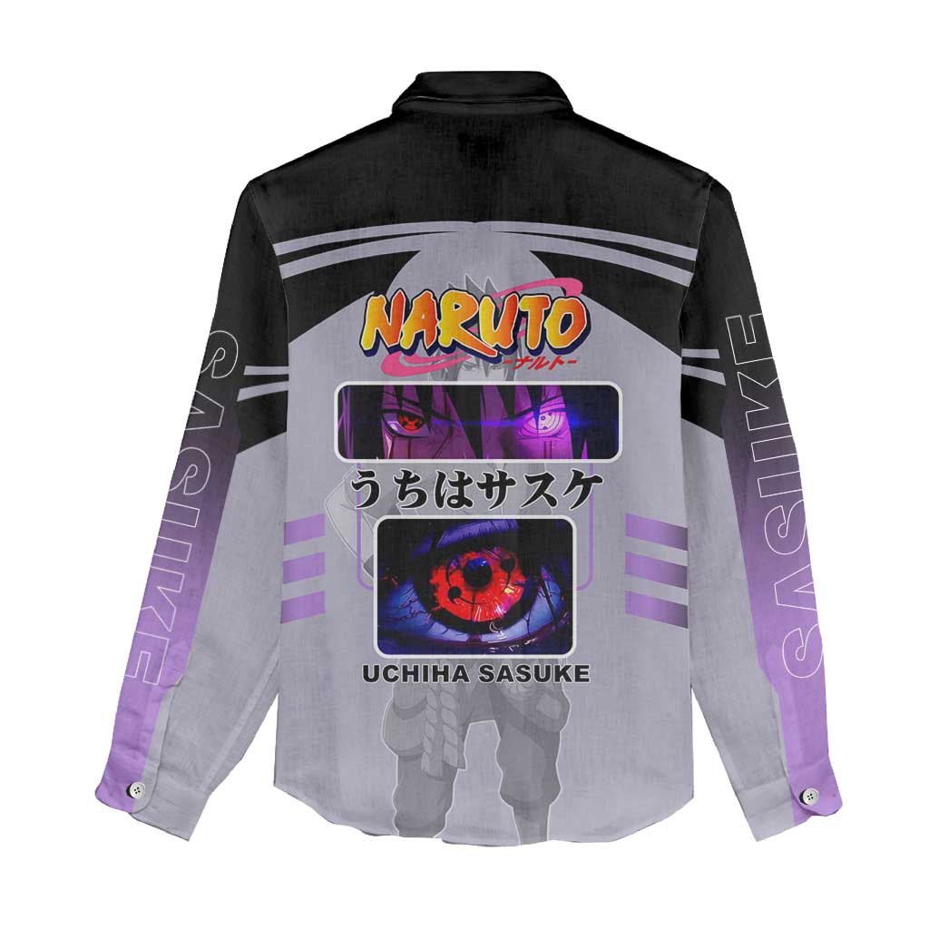 Sasuke Uchiha Naruto Women Casual Shirt with Rinnegan and Chidori Lightning Ninja Design - The Mazicc