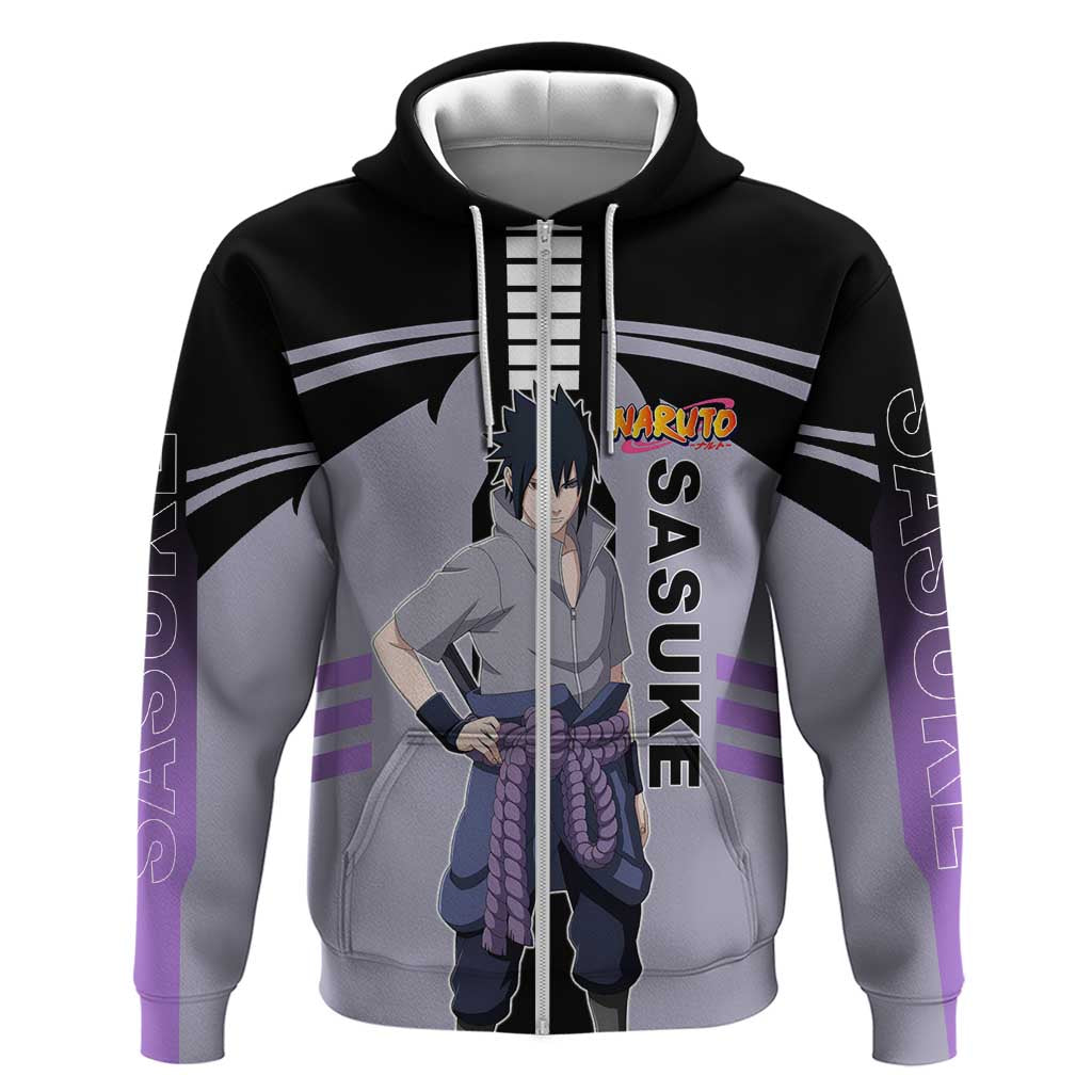 Sasuke Uchiha Naruto Zip Hoodie with Rinnegan and Chidori Lightning Ninja Design - The Mazicc