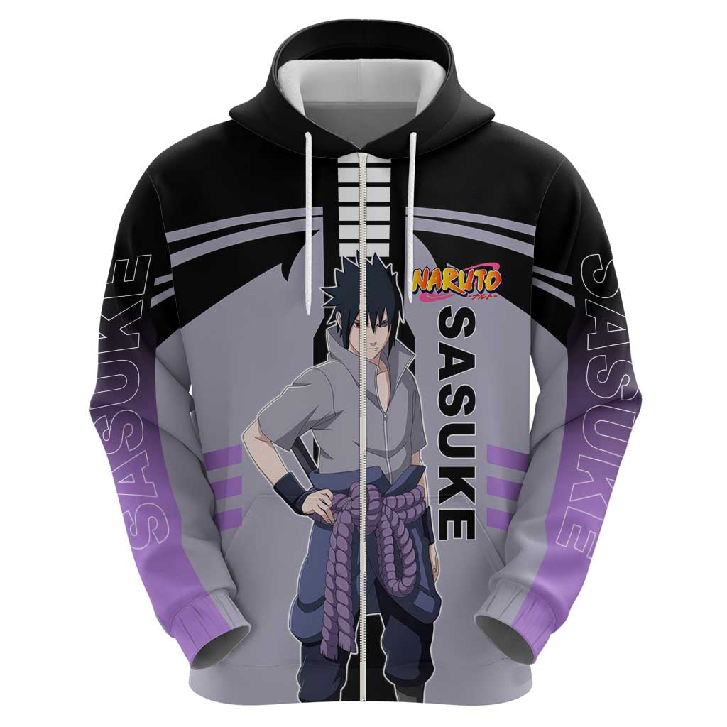 Sasuke Uchiha Naruto Zip Hoodie with Rinnegan and Chidori Lightning Ninja Design - The Mazicc