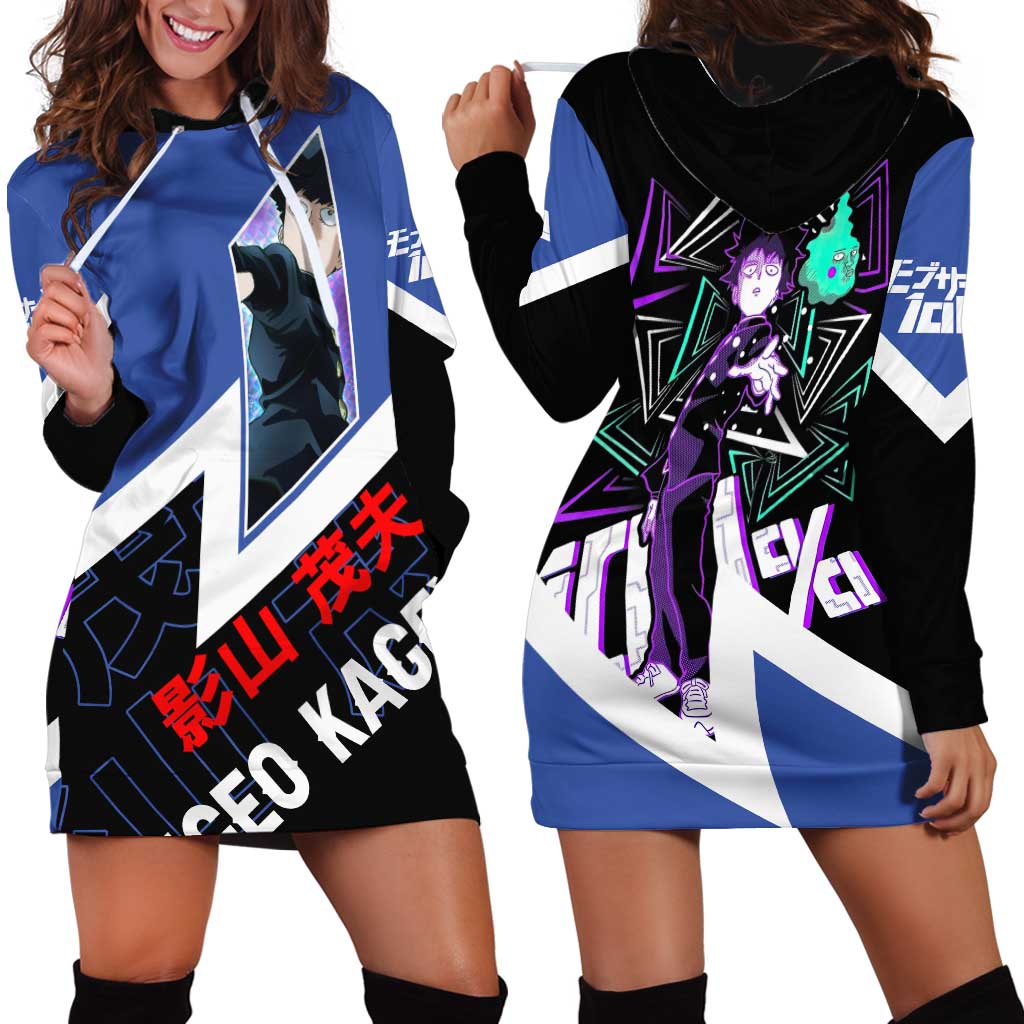 Mob Psycho 100 Hoodie Dress with Shigeo Kageyama and Spirit Aura Anime Design - The Mazicc