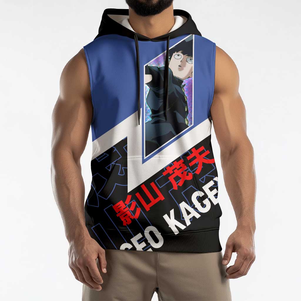 Mob Psycho 100 Sleeveless Hoodie with Shigeo Kageyama and Spirit Aura Anime Design - The Mazicc