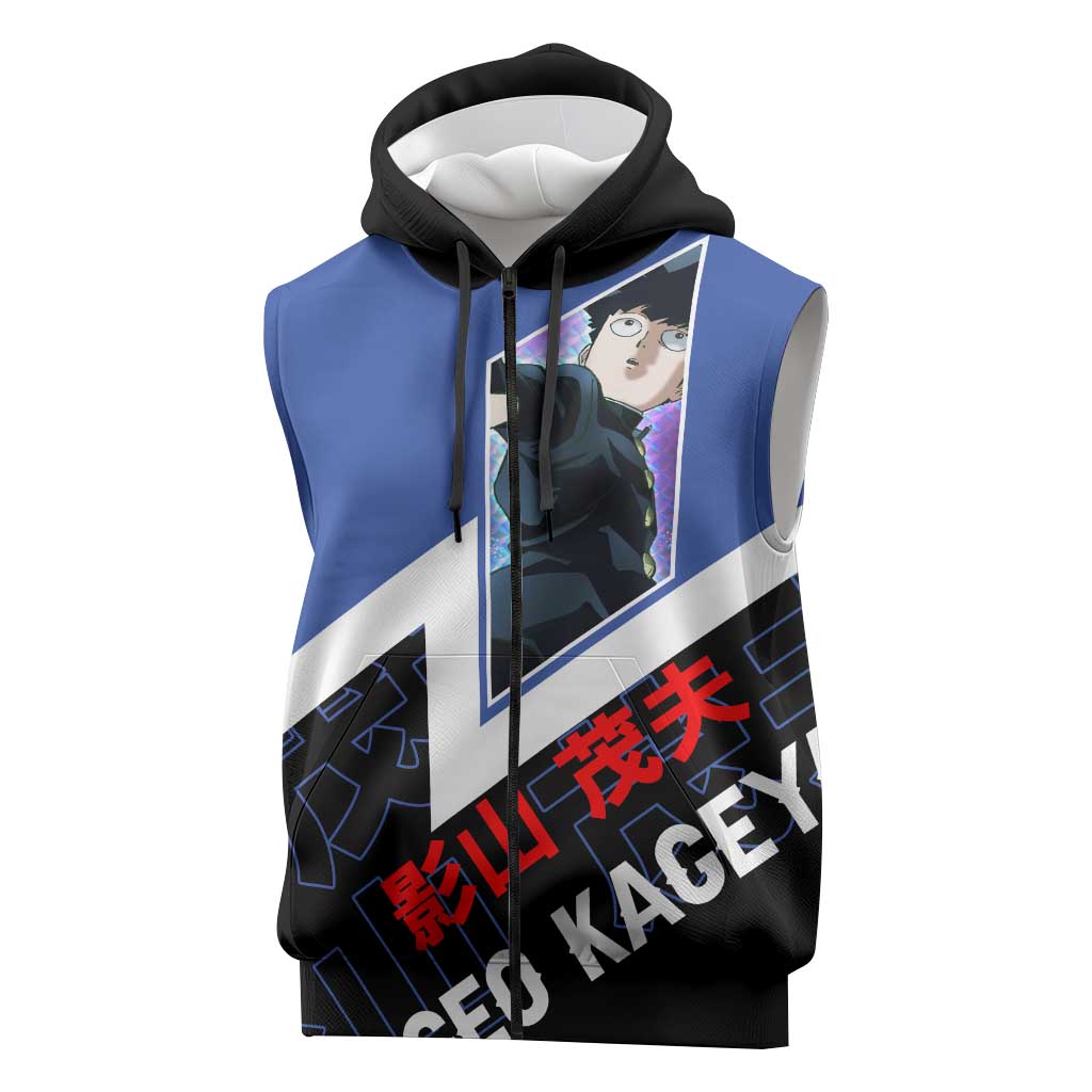Mob Psycho 100 Sleeveless Zip Hoodie with Shigeo Kageyama and Spirit Aura Anime Design - The Mazicc