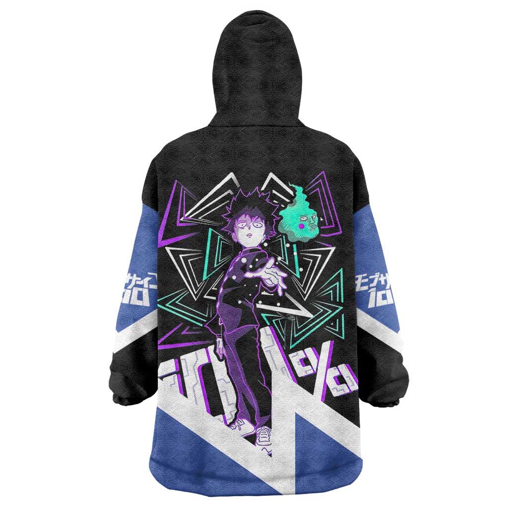 Mob Psycho 100 Wearable Blanket Hoodie with Shigeo Kageyama and Spirit Aura Anime Design - The Mazicc