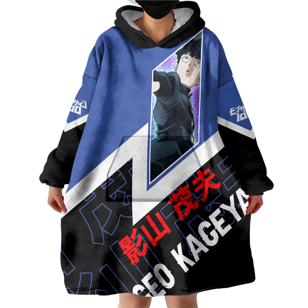 Mob Psycho 100 Wearable Blanket Hoodie with Shigeo Kageyama and Spirit Aura Anime Design - The Mazicc