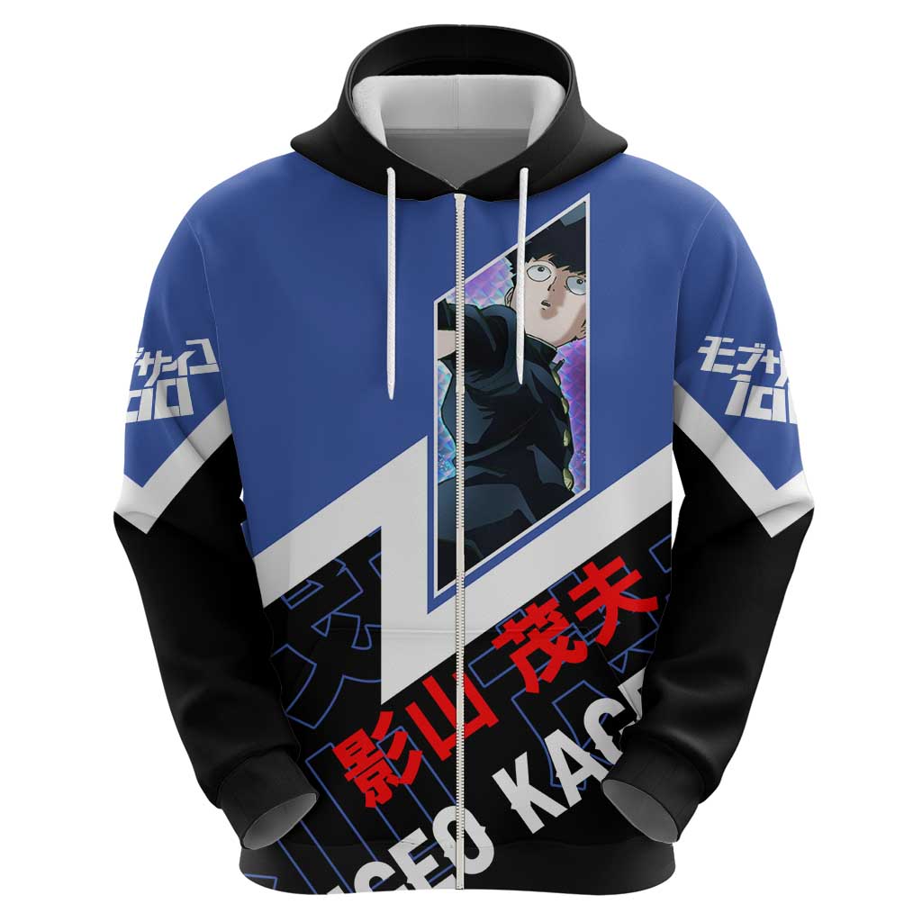 Mob Psycho 100 Zip Hoodie with Shigeo Kageyama and Spirit Aura Anime Design - The Mazicc