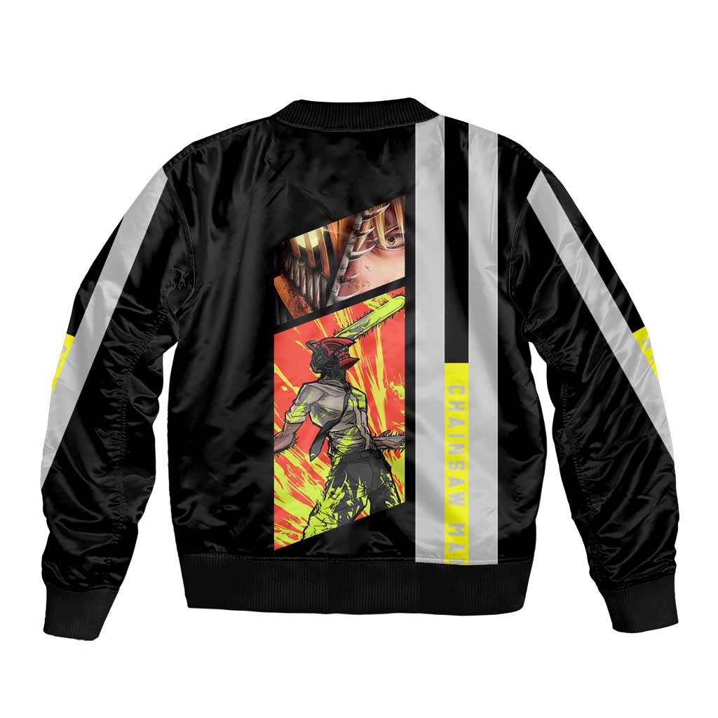Chainsaw Man Denji Bomber Jacket with Manga Panels and Neon Chainsaw Design - The Mazicc