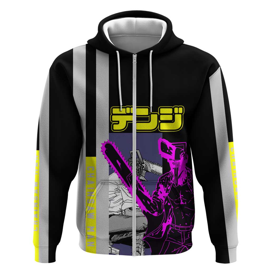 Chainsaw Man Denji Hoodie with Manga Panels and Neon Chainsaw Design - The Mazicc