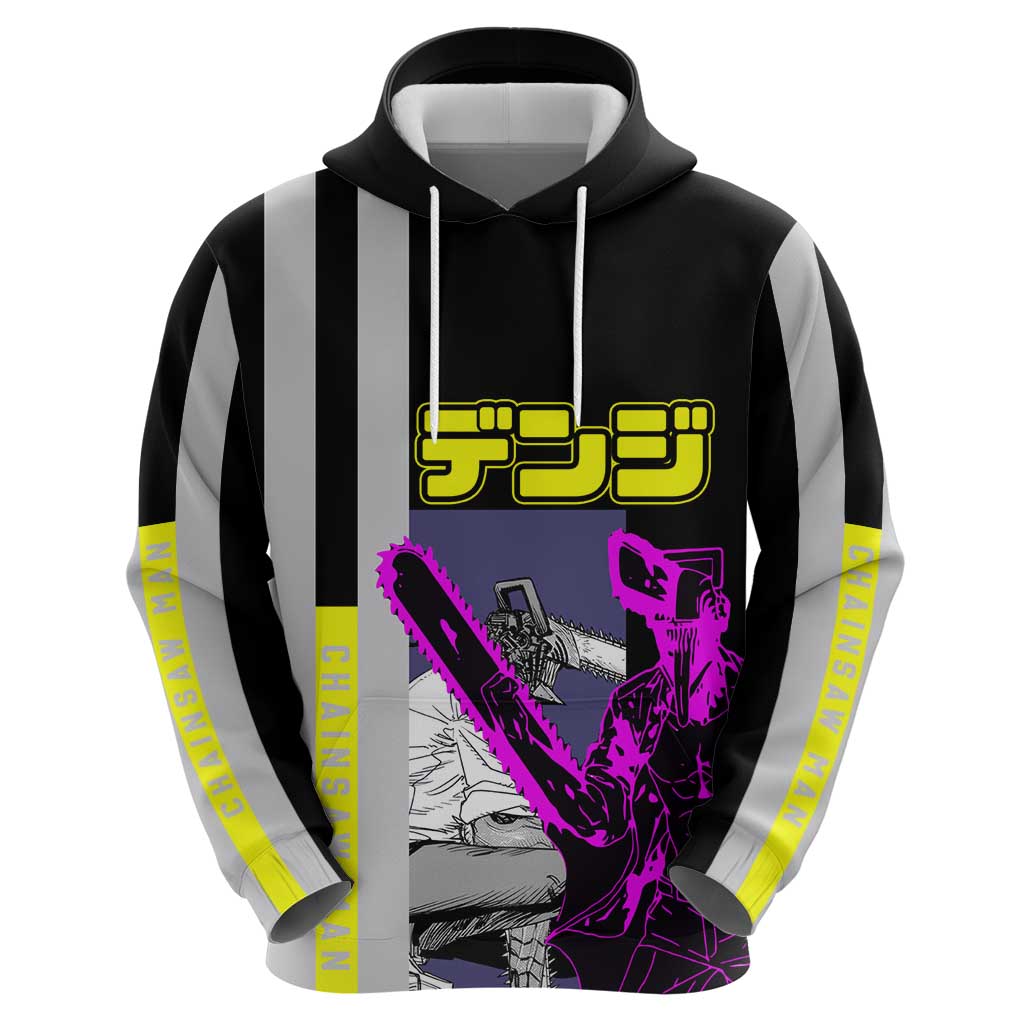 Chainsaw Man Denji Hoodie with Manga Panels and Neon Chainsaw Design - The Mazicc